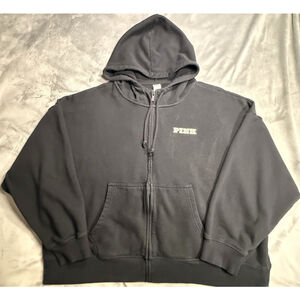 Victoria’s Secret Pink Full Zip Hoodie Black Drawstring Logo XXL
